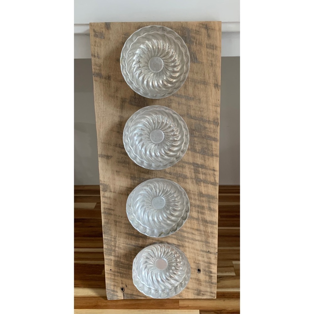 Vintage Rustic Wood Wall Decor Metal Tart Molds Retro Cottagecore Farmhouse